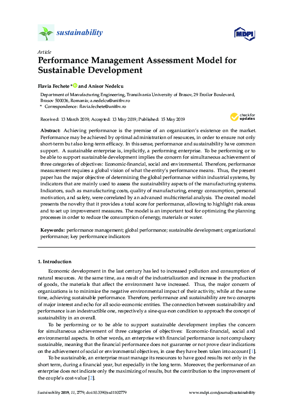(PDF) Performance Management Assessment Model for Sustainable Development