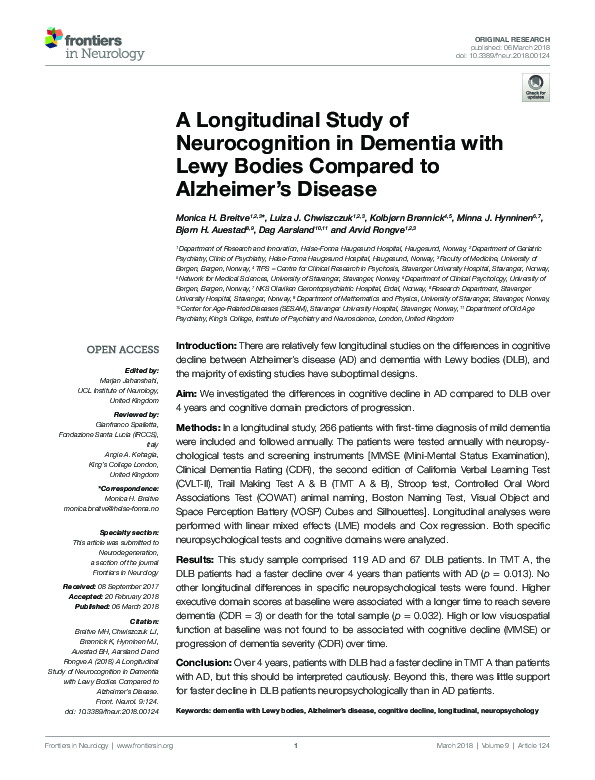 (PDF) A Longitudinal Study of Neurocognition in Dementia with Lewy ...