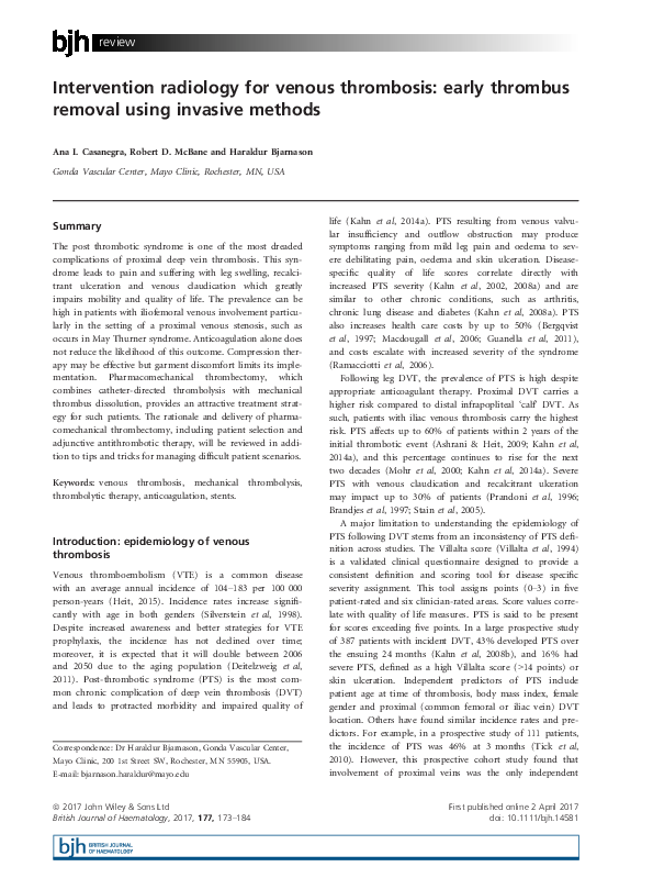 (PDF) Intervention radiology for venous thrombosis: early thrombus ...