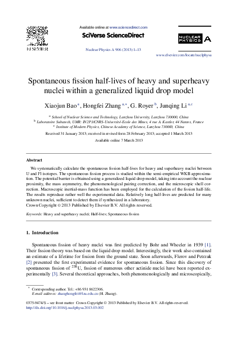 (PDF) Spontaneous fission half-lives of heavy and superheavy nuclei ...