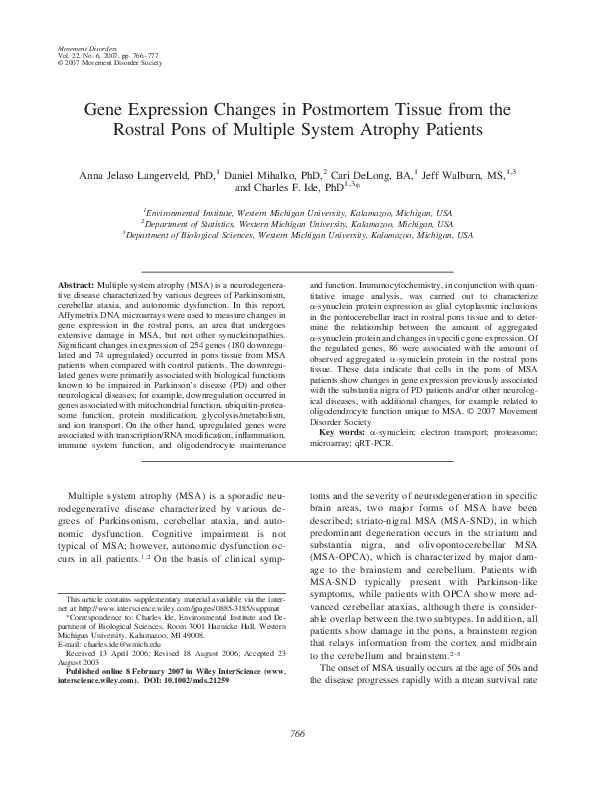 (PDF) Gene expression changes in postmortem tissue from the rostral ...