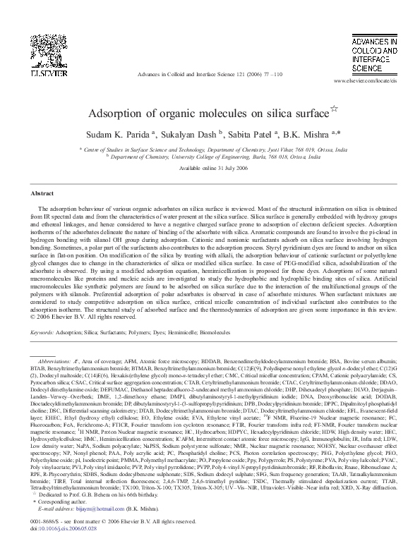 (PDF) Adsorption of organic molecules on silica surface