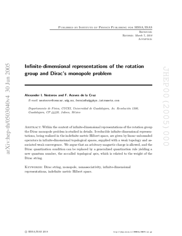 (PDF) Infinite-dimensional representations of the rotation group and ...
