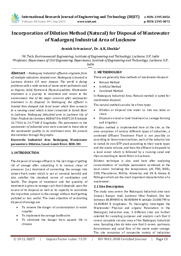(PDF) IRJET Incorporation of Dilution Method (Natural) for Disposal of