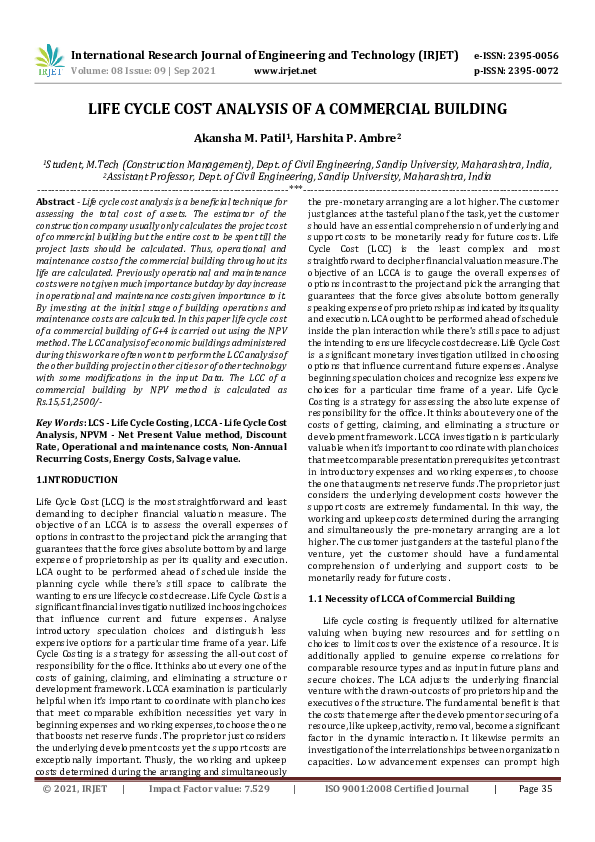 (PDF) IRJET- LIFE CYCLE COST ANALYSIS OF A COMMERCIAL BUILDING