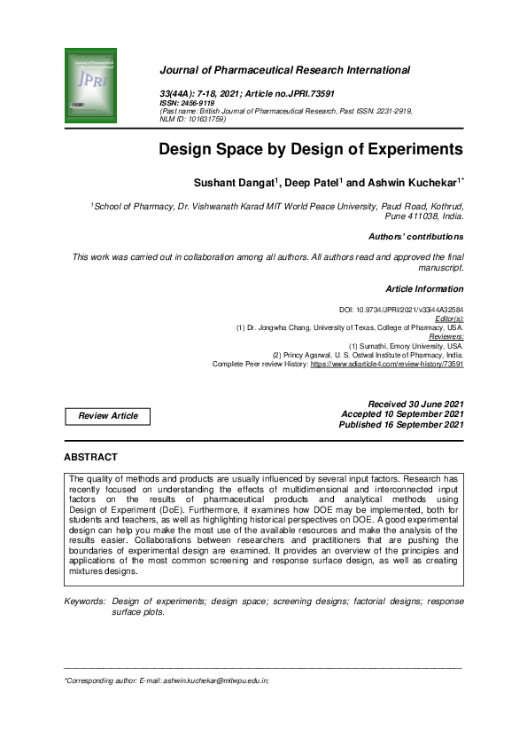 (PDF) Design Space by Design of Experiments