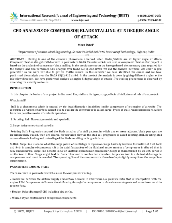 (PDF) IRJET- CFD ANALYSIS OF COMPRESSOR BLADE STALLING AT 5 DEGREE ...