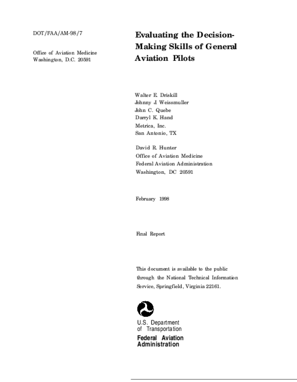 (PDF) Evaluating the Decision-Making Skills of General Aviation Pilots