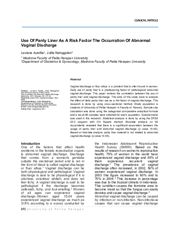 (PDF) Use Of Panty Liner As A Risk Factor The Occurration Of Abnormal