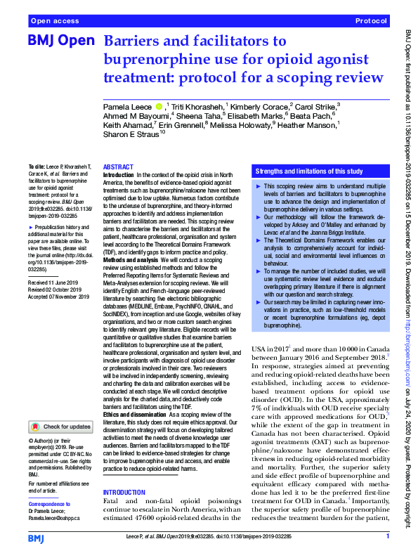 (PDF) Barriers and facilitators to buprenorphine use for opioid agonist ...