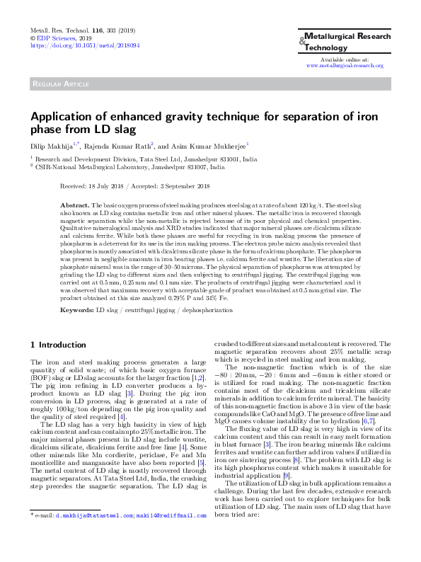 (PDF) Application of enhanced gravity technique for separation of iron ...