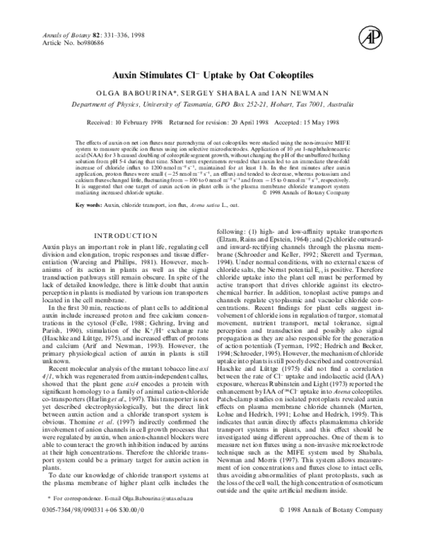 (PDF) Auxin Stimulates Cl−Uptake by Oat Coleoptiles
