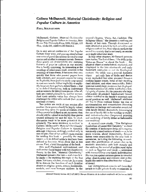 (PDF) Colleen McDannell, Material Christianity Religion and Popular