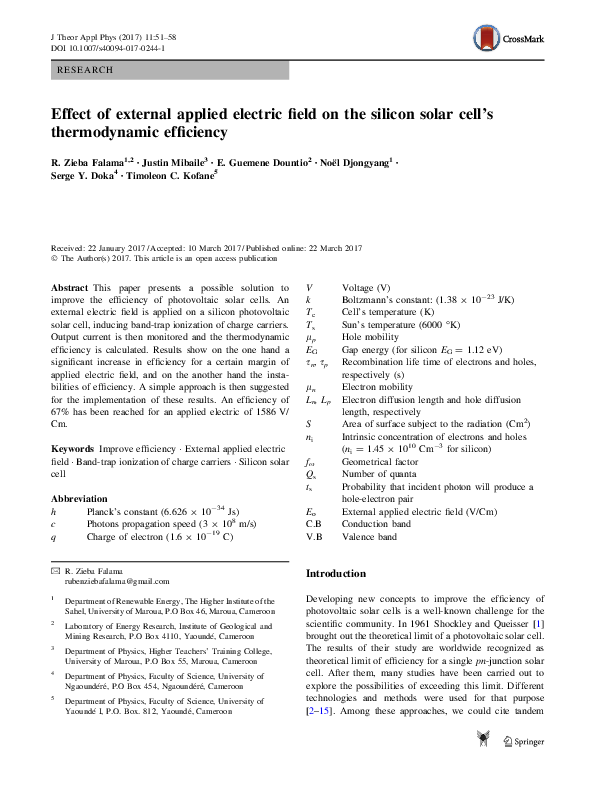 (PDF) Effect of external applied electric field on the silicon solar ...