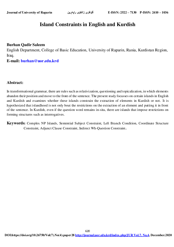 (PDF) Island Constraints in English and Kurdish