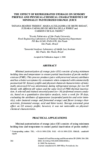 (PDF) The Effect of Refrigerated Storage on Sensory Profile and ...