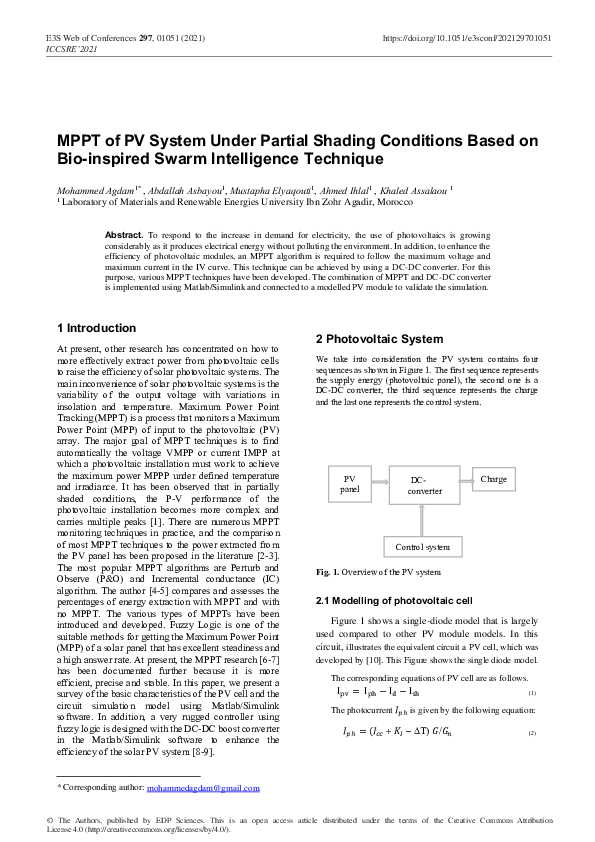 (PDF) MPPT of PV System Under Partial Shading Conditions Based on Bio ...