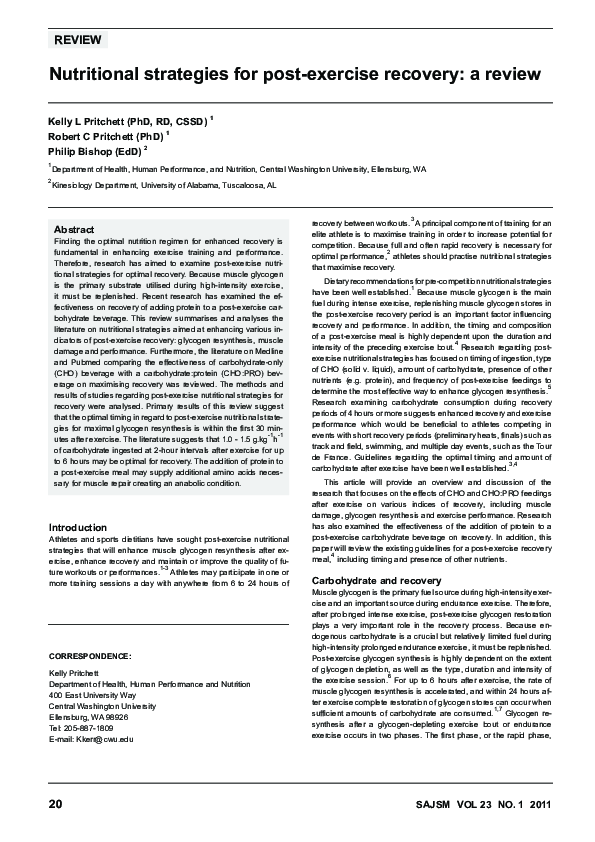 (PDF) Nutritional strategies for postexercise recovery a review