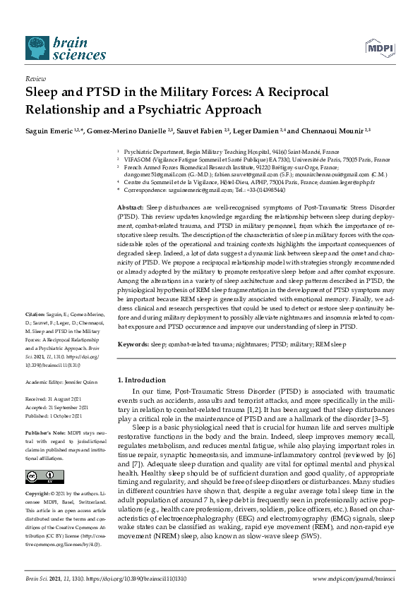 (PDF) Sleep and PTSD in the Military Forces: A Reciprocal Relationship ...