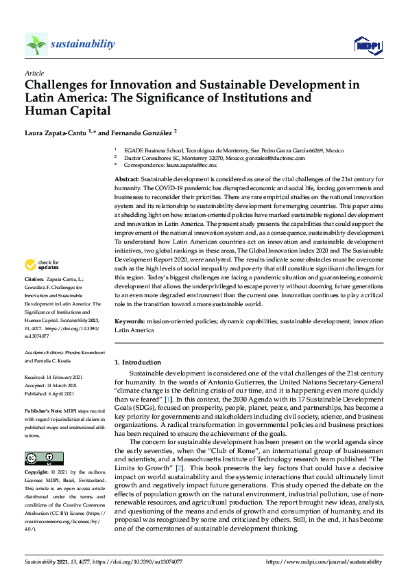 (PDF) Challenges for Innovation and Sustainable Development in Latin ...