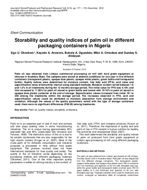 (PDF) Storability and quality indices of palm oil in different ...