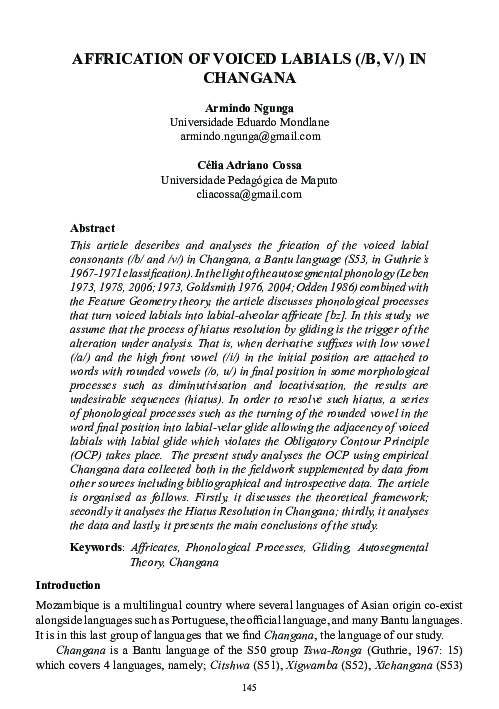 (PDF) Affrication of Voiced Labials (/B, V/) in Changana