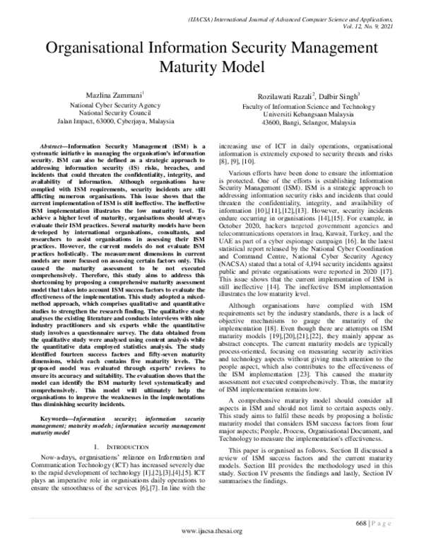 (PDF) Organisational Information Security Management Maturity Model