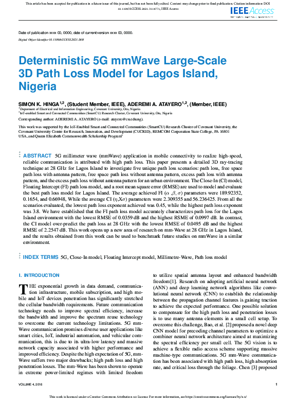 (PDF) Deterministic 5G mmWave Large-Scale 3D Path Loss Model for Lagos ...