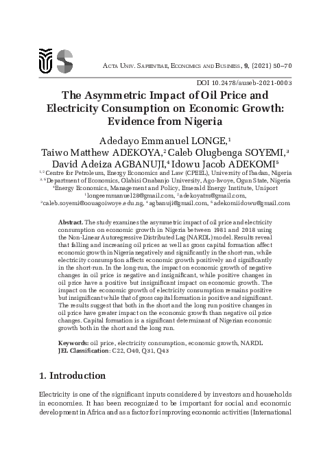 (PDF) The Asymmetric Impact of Oil Price and Electricity Consumption on ...