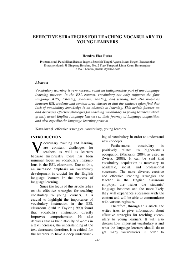 (PDF) Effective Strategies for Teaching Vocabulary to Young Learners