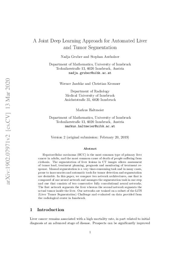 (PDF) A Joint Deep Learning Approach for Automated Liver and Tumor ...
