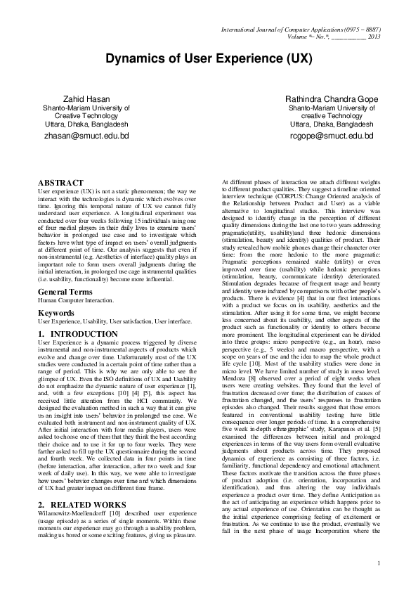 (PDF) Dynamics of User Experience (UX