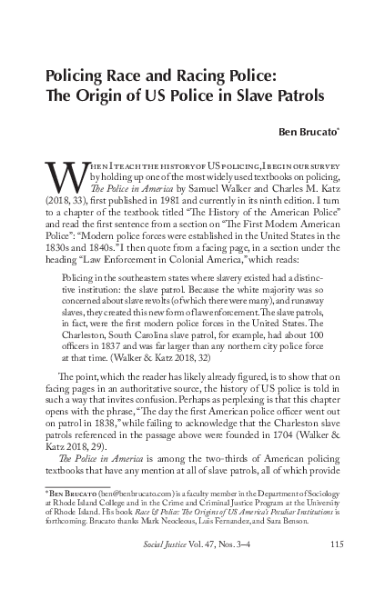 (PDF) Policing Race and Racing Police: The Origin of US Police in Slave ...