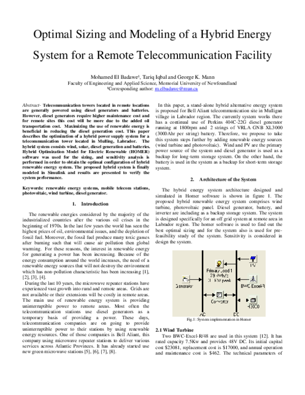 (PDF) Optimal Sizing and Modeling of a Hybrid Energy System for a ...