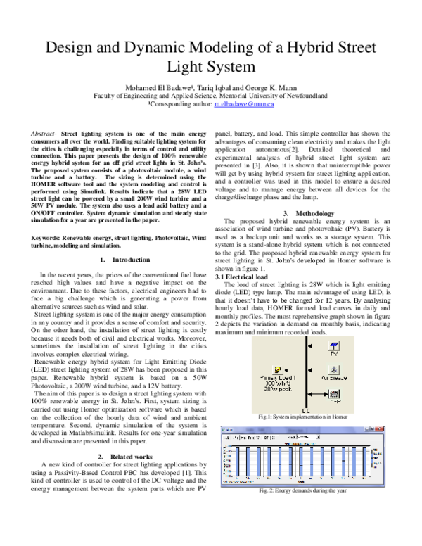 (PDF) Design and Dynamic Modeling of a Hybrid Street Light System