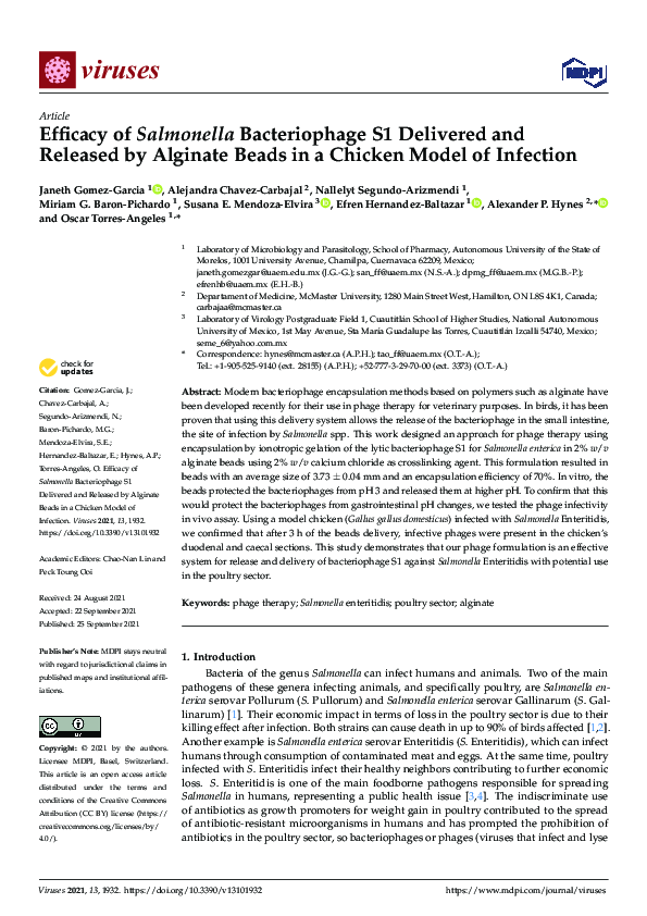 (PDF) Efficacy of Salmonella Bacteriophage S1 Delivered and Released by ...