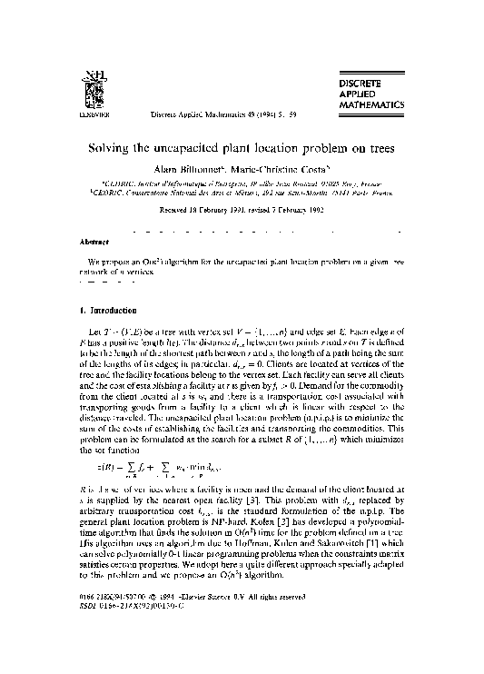 (PDF) Solving the uncapacited plant location problem on trees