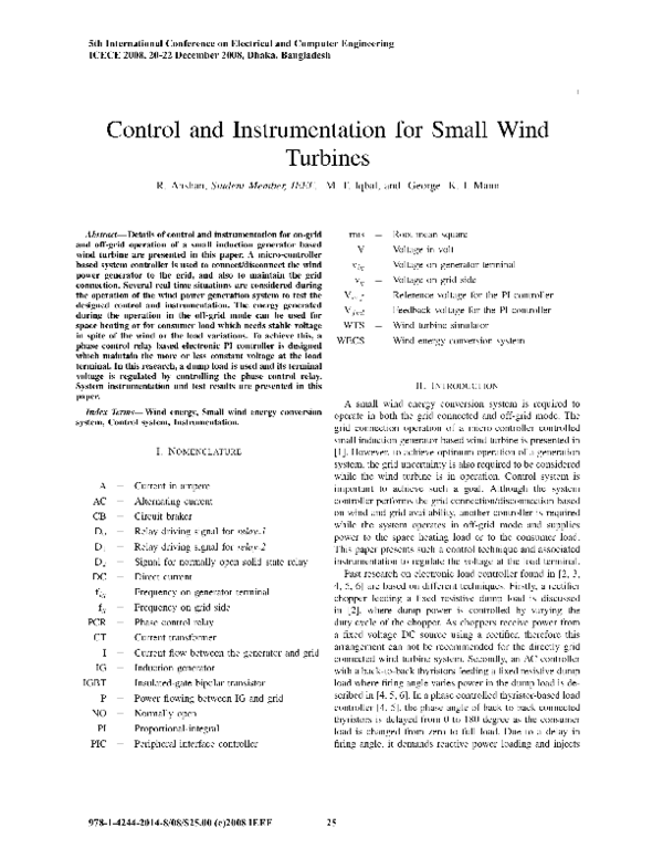 (PDF) Control and instrumentation for small wind turbines