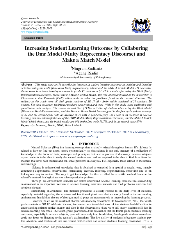 (PDF) Increasing Student Learning Outcomes by Collaboring the Dmr Model ...