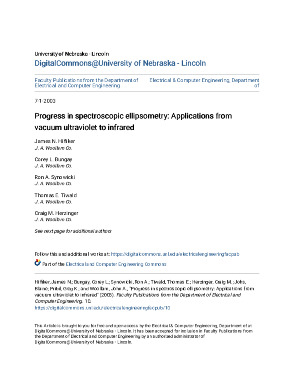 (PDF) Progress in spectroscopic ellipsometry: Applications from vacuum ...