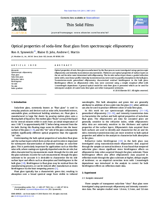 (PDF) Optical properties of sodalime float glass from spectroscopic