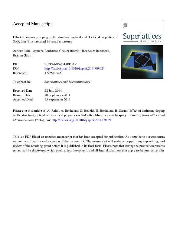 (PDF) Effect of antimony doping on the structural, optical and ...