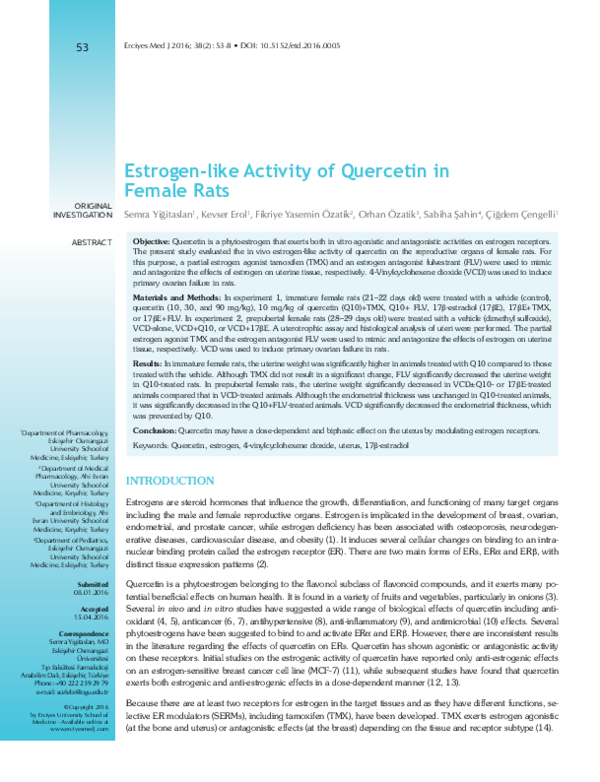 (PDF) Estrogenlike Activity of Quercetin in Female Rats Orhan Ozatik