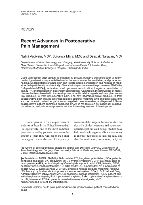 (PDF) Recent Advances in Postoperative Pain Management
