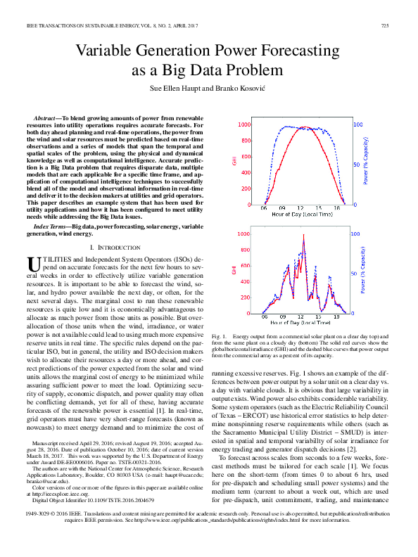 (PDF) Variable Generation Power Forecasting as a Big Data Problem