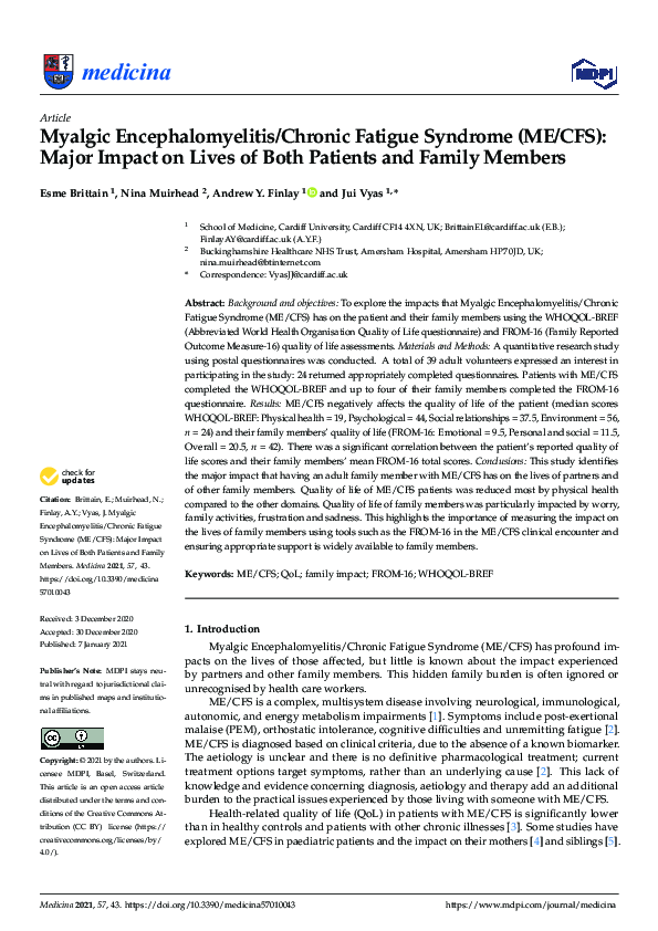 (PDF) Myalgic Encephalomyelitis/Chronic Fatigue Syndrome (ME/CFS ...