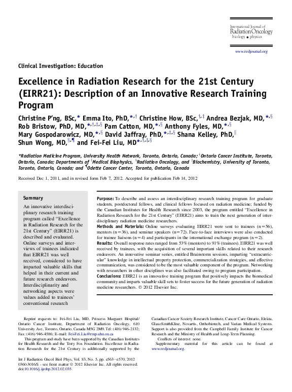 (PDF) Excellence in Radiation Research for the 21st Century (EIRR21 ...