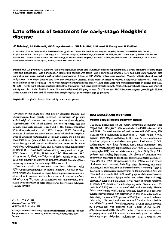 (PDF) Late effects of treatment for early-stage Hodgkin's disease