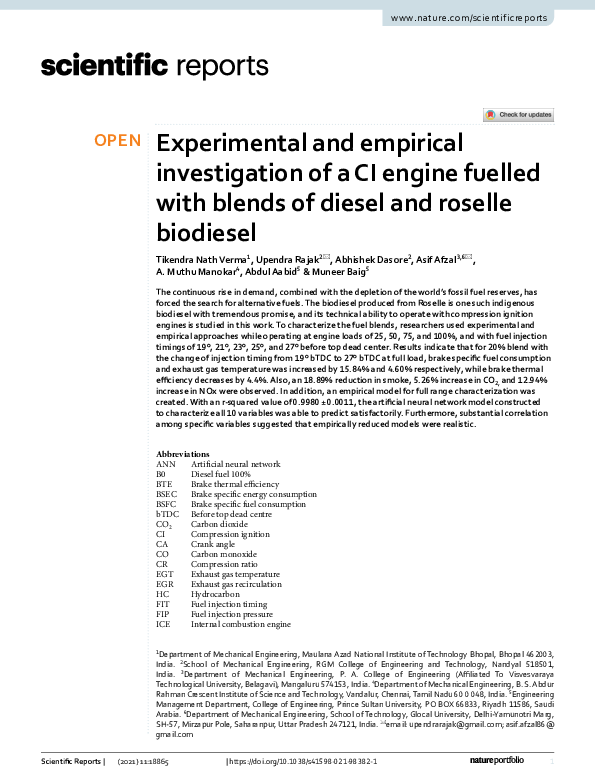 (PDF) Experimental and empirical investigation of a CI engine fuelled ...