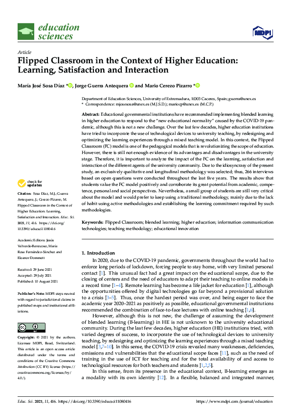 (PDF) Flipped Classroom in the Context of Higher Education: Learning ...